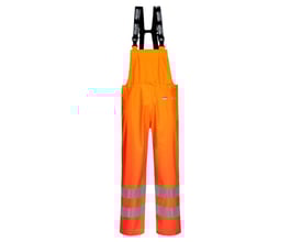 Lyngsøe Rainwear Hi-vis regnoverall FR-LR59 i str. 2XL i orange polyester med reflekterende striber ved anklerne.