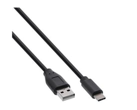 Sort USB-C til USB 2.0 A kabel på 5 meter, med synlige tilslutningsstik i hver ende og isoleret med sort plast.