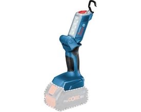 Bosch GLI 18V-300 stavlygte med justerbar lampehoved, vist med et Bosch ProCORE 18V batteri på en hvid baggrund.
