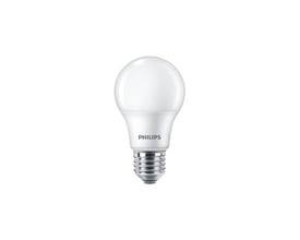 En enkelt Philips LED Standard pære med E27-fatning, mat hvid overflade og 470 lumen lysstyrke.