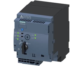 Siemens SIRIUS compact starter, reverserende, 690V 24V DC 1-4A IP20. Med tydelig reset-knap, statuslamper og drejekontakt for test.