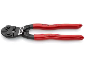 Detalje af Knipex CoBolt miniboltsaks 7101, viser skærhovedet og informationen 'CrV cap. Piano Ø 3,6 mm' på håndtaget.