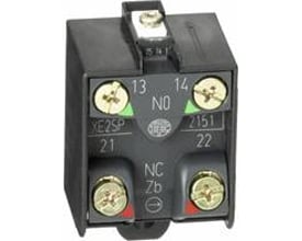Schneider Electric XE2SP3151 kontaktelement med skrueterminaler til ZCT-kroppe, viser NO og NC kontakter mærket 13-14 og 21-22.