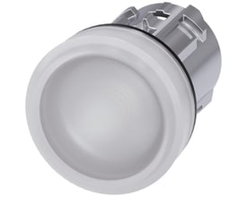 Siemens SIRIUS ACT signallampe med 22mm diameter i hvid. Lampen er rund og fremstillet i metal med en robust bagside til montering.