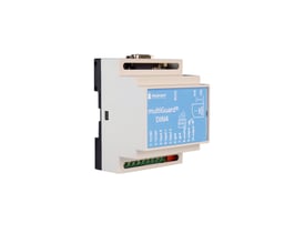 Profort MultiGuard DIN4 GSM-modul til 2G med lyst modulhus, blå frontmærkat og grønne tilslutningsklemmer.