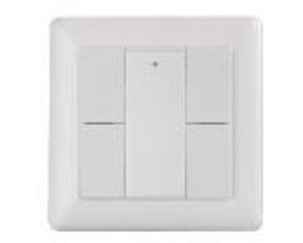 Helvar panel med 4 tryk, DALI2, 144WD2 i hvid, med en central LED-indikator og mulighed for egen opmærkning.