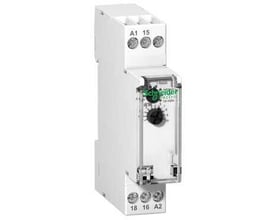 Schneider Electric tidsrelæ iRTA INDKOB 24-240V i hvidt design med tydelige terminaler A1, 15, 18, 16 og A2.