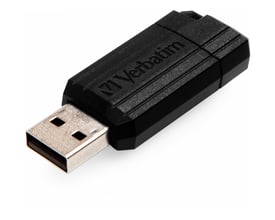 Verbatim PinStripe USB 2.0 drev med 128GB lagerkapacitet i sort med tydelig 128GB mærkning på USB-stikket.