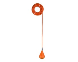 Grundfos svømmeafbryder med 5 meter orange kabel og en orange flyder ende, isoleret på hvid baggrund.