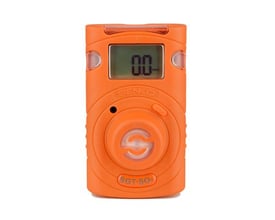 Frontbillede af en orange Senko SGT SO2 singlegasdetektor med tydeligt display og selvtestfunktion.