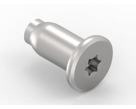 Cylinderskrue med torx og lavt hoved fra Cubic, model 3041-0612, fremstillet i metal. Den har en sekskantet stjerneformet torx-åbning.