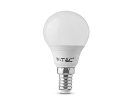 V-TAC LED Pære, 4,5W, P45, E14 fatning og hvid, mat overflade, vist på hvid baggrund.