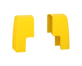 To gule endedæksler fra Schneider Electric, der viser deres form og detaljer, isoleret på en hvid baggrund.