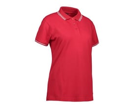 ID Identity klassisk rød poloshirt til damer i størrelse 3XL med stretch og hvide kontraststriber på kraven og ærmerne.