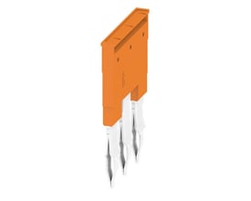 Detaljeret billede af Weidmüller Laske ZQV 6N/3 lasken, som viser den orange farve og de tre metalben med fjederterminaler.