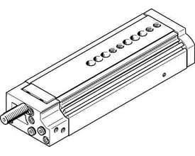 Festo minislæde DGSL-16-80-Y3A viser præcisionskuglelejer og hydrauliske støddæmpere med 80mm slaglængde.