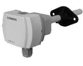 Siemens QPM2162 CO2/fugtighed/temperatur føler med 0-10V udgangssignal, monteret på et rør.
