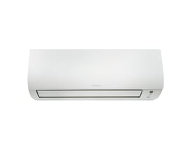 Hvid Daikin Nepura Comfora 25 varmepumpe-indedel set forfra med luftudblæsning og betjeningsfelt til højre.