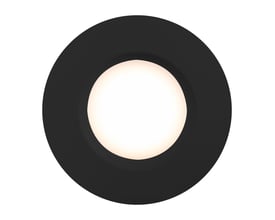 Nordlux Tiaki indbygningsspot, rundt design i sort plast med integreret varmt lys, passer til 72mm hulmål.