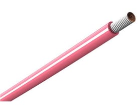 Amokabel Texiline HF90 TW monteringsledning på 0,75 mm² i pink/hvid, vist skråt med ledertrådene synlige i enden.