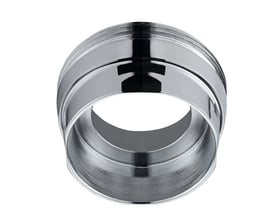 Neoperl Clinic Snap luftblander/adapter med M24 x 1 gevind, set forfra med rund åbning og blank, sølvfarvet overflade.