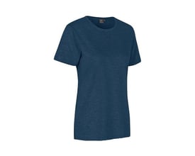 ID Identity T-shirt dame pro i blå melange, størrelse L, med rund hals og let figursyet pasform.