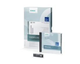 Siemens SIMATIC ProDiag til WinCC Runtime Advanced softwarepakke med licensnøgle på USB og certifikat på hvid baggrund.