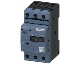 Siemens SIRIUS 3RV1 maksimalafbryder i mørkeblå og sort, 3-polet, 1.4-2.0A indstillingsområde, med drejekontakt og terminalmærkninger.