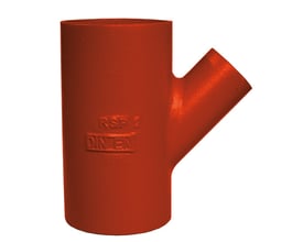 SML grenrør i støbejern, 83x83mm, med en 45° vinkel og rød finish, ideel til afløbssystemer.