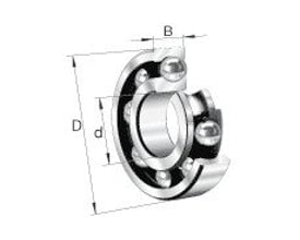 Schaeffler FAG 6409 C sporkugleleje med dimensioner vist med pile for indre diameter d, ydre diameter D og bredde B.