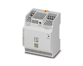 Phoenix Contact STEP3-PS/1AC/24DC/4/PT strømforsyning med mærkater og tilslutningspunkter til input og output.
