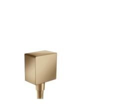 Detaljebillede af Hansgrohe FixFit Square slangeudtag i børstet bronze, fremhæver den matte overflade og firkantede design.