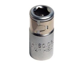 Ironside bitsadapter fra 1/4" firkant til 1/4" sekskant, vist stående med den åbne top synlig.
