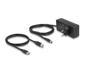 USB-kabel og strømforsyning til Delock USB-hubben med 10 porte og individuel afbryder.