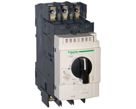 Nærbillede af Schneider Electric motorværn GV3P, der viser "TRIP" og "TEST" funktioner samt tilslutningsmærkning 1 L1, 3 L2, 5 L3.