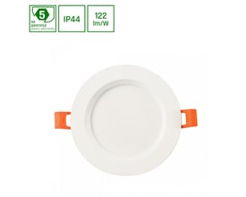 SpectrumLED Dure 3 Max downlight 18W, rund hvid med IP44 og 5 års garanti, vist på hvid baggrund.