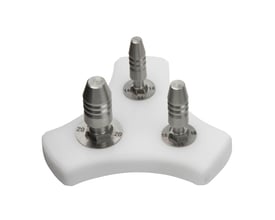 Roth kalibreringsværktøj i hvid plast med tre metalindsatser mærket 14, 16 og 20 mm.