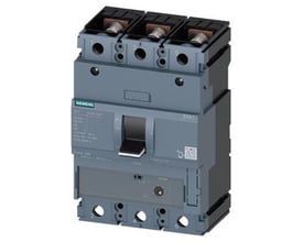 Siemens 3VA1 IEC maksimalafbryder i grå plast, frame 250, 3-polet, med synlig afbryderhåndtag og mærkat.