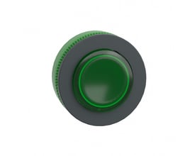 Topvisning af Schneider Electric Harmony XB5/ZB5 grøn lampetryk med flush design og klar LED-belysning.