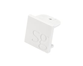 SG Armaturen ZIP endestykke til 1-faset påbygningsskinne i hvid plast, med diskret SG logo.