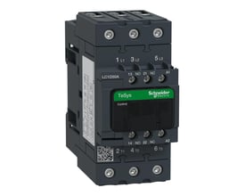 Schneider Electric TeSys D kontaktor med 50A, 3P, 120VAC spole og mærkning for tilslutning af ledninger.