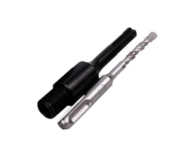 Distar SDS Plus adapter med centerbor, der viser den sorte SDS Plus skaft og det magnetiske centerbor i metal med M16 gevind.
