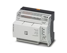 Phoenix Contact Step-UPS/12DC/12DC/4/46WH DC/DC-konverter med indgang og udgang mærket tydeligt for nem installation.