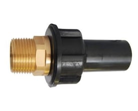 AVK Fusion el-overgang med 40mm PE100 rør og 1 1/4" gevind i messing og sort plast, PN16/PN10.