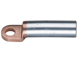 Klauke kabelsko til AL/CU 35/50mm² med 10mm bolthul, fremstillet af aluminium med kobberovergang.
