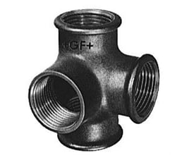 Georg Fischer T-stykke i sort, 1/2" med sideudløb og fire indvendige gevind, viser den matte overflade og robuste design.