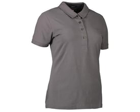 ID Identity polo dame stretch i sølvgrå farve, str. 3XL, vist forfra med skjortekrave og knaplukning.