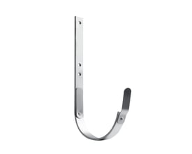 Kort, galvaniseret rendejern med zinkfjeder i 1/2-rund form, 12" x 25/5 mm, vist med skruehuller i monteringspladen.