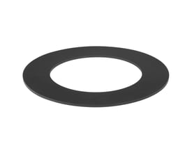 Geberit flangepakning i sort PEH-materiale med en ydre diameter på 160 mm, vist isoleret.