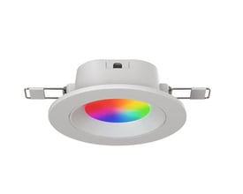 Nanoleaf Smart Downlight LED-indbygningsspot med WiFi set forfra, med hvid rund ramme og farveskiftende lys.